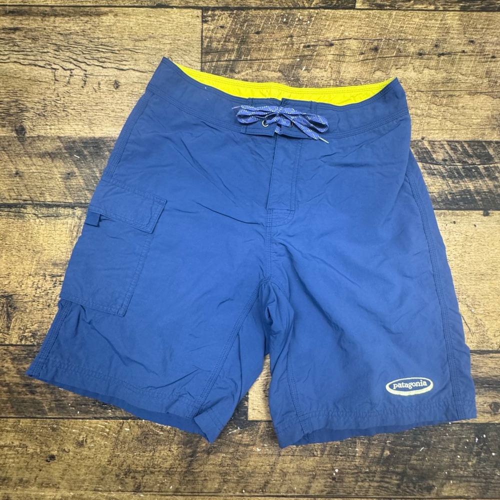 Patagonia Board‎ Shorts Swim Trunks Cargo Pocket Blue Yellow Mens Size 29